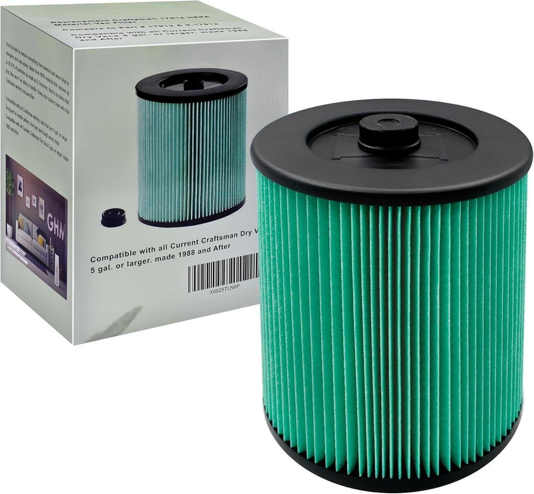 17912 & 9-17912 HEPA Vacuum Filter Compatible with Filter No.9-17912 fits 5, 6,8,9,12,14,16 and 32 gal vacs or larger made after 1988