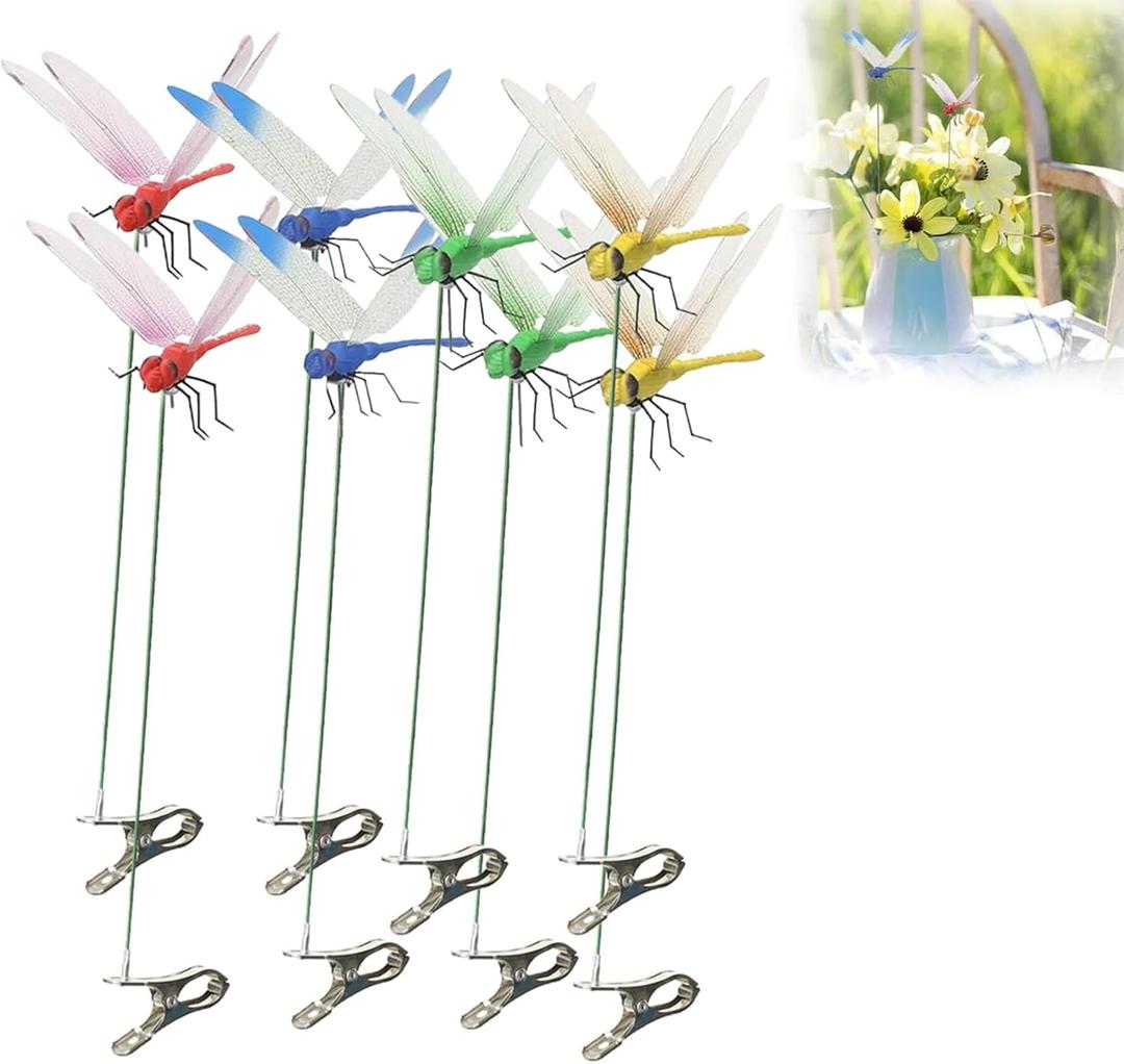 Outdoor 3D Dragonfly Clips, Fake Dragonfly Clip, Creative Home Ornaments, 3D Dragonfly Garden Decoration Clip with Natural and Organic Concepts8PCS