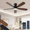 52inch Low Profile Ceiling Fan with Light and Remote/APP Control,Reversible DC Motor,Noiseless,Dimmable,Modern Flush Mount Ceiling Fan for Bedroom,Indoor/Outdoor Use(Brown)