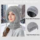 3 in 1 Beanie Hat with Scarf and Mask for Women, Winter Ski Mask & Neck Gaiter Set, Knitted Balaclava Hats for Cold Weather Gray (Gray)