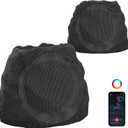 Outdoor Speakers Bluetooth Waterproof Patio TWS Connection Outdoor Bluetooth Speakers Wireless Solar Powered and Rechargeable Rock Speaker for Patio Pool,Backyard (Black, 2 Pack)