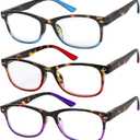Success Eyewear Reading Glasses Set of 3 Great Value Spring Hinge Readers Men and Women Glasses for Reading (Set of Red, Blue, Purple)