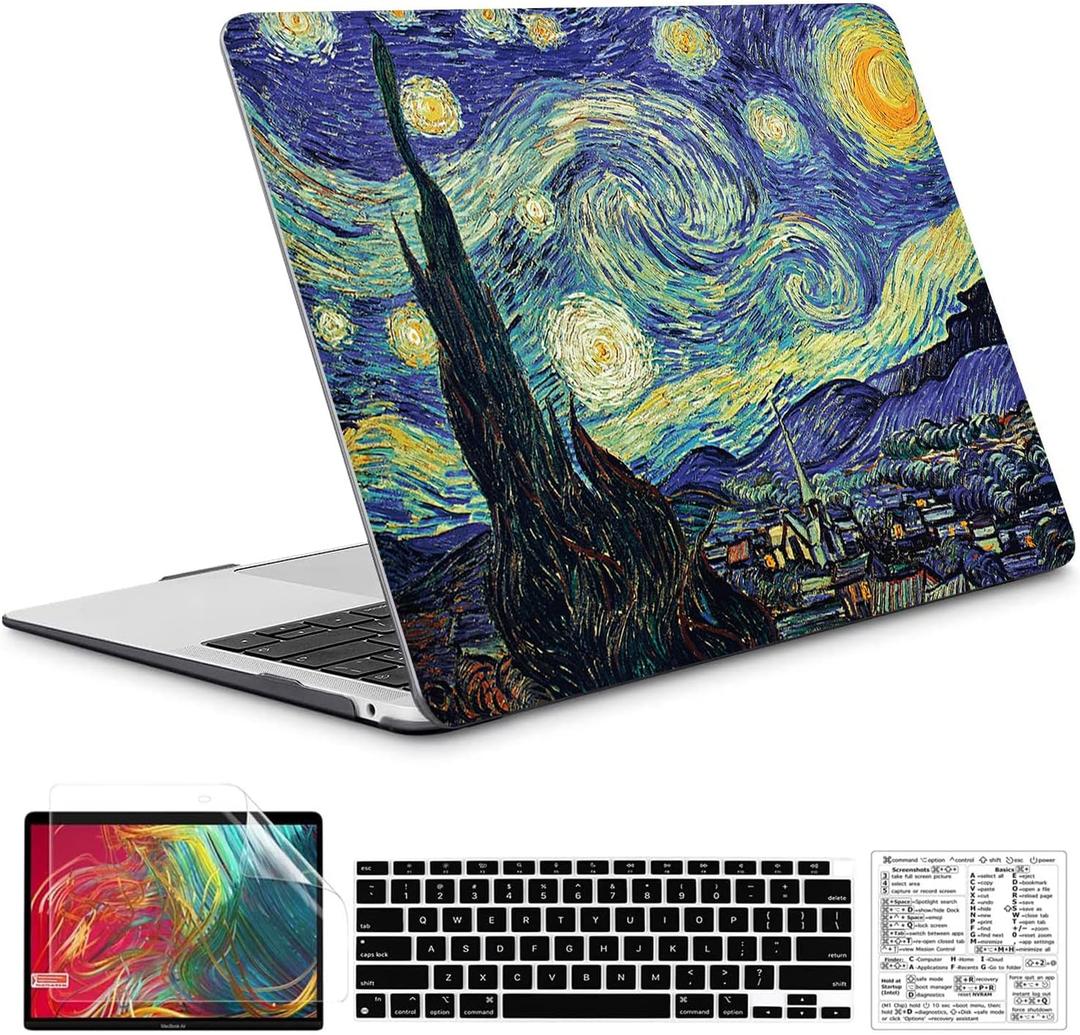 Compatible with MacBook Air 13 Inch Case 2022, 2021-2018 A2337 M1 A1932 A2179 Durable Hard Plastic Shell Case &Keyboard Cover&Mac OS Keyboard Sticker (Van Gogh Starry Sky)