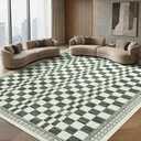 GarveeHome 9x12 Area Rug for Large Bedroom Modern Abstract Geometric Floor Carpet Low Pile Non-Slip High Traffic Dining Rugs Contemporary Checkered Area Rug for Living Room Sage Green