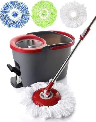 Simpli-Magic Spin Mop and Bucket with Wringer Set, Mop Bucket Cleaning System with Foot Pedal, 3 Microfiber Mop Heads, New Generation with More Spin Cycles
