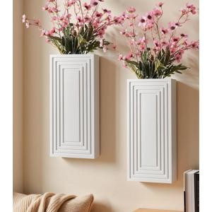 Wooden Wall Planter Vase,2 Pack Hanging Planter for Indoor Fake Plants Modern Boho Farmhouse Wall Art Decor for Home Indoor Kitchen Modern Farmhouse Bathroom Living Room Dining Room(White)