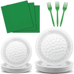 Qyeahkj 100 Pcs Golf Party Supplies Plates and Napkins Set Golf Birthday Party Decorations Paper Tableware Dinnerware Kit Disposable Sports Golf Ball Themed Party Decor Favors for Kids Serves 25