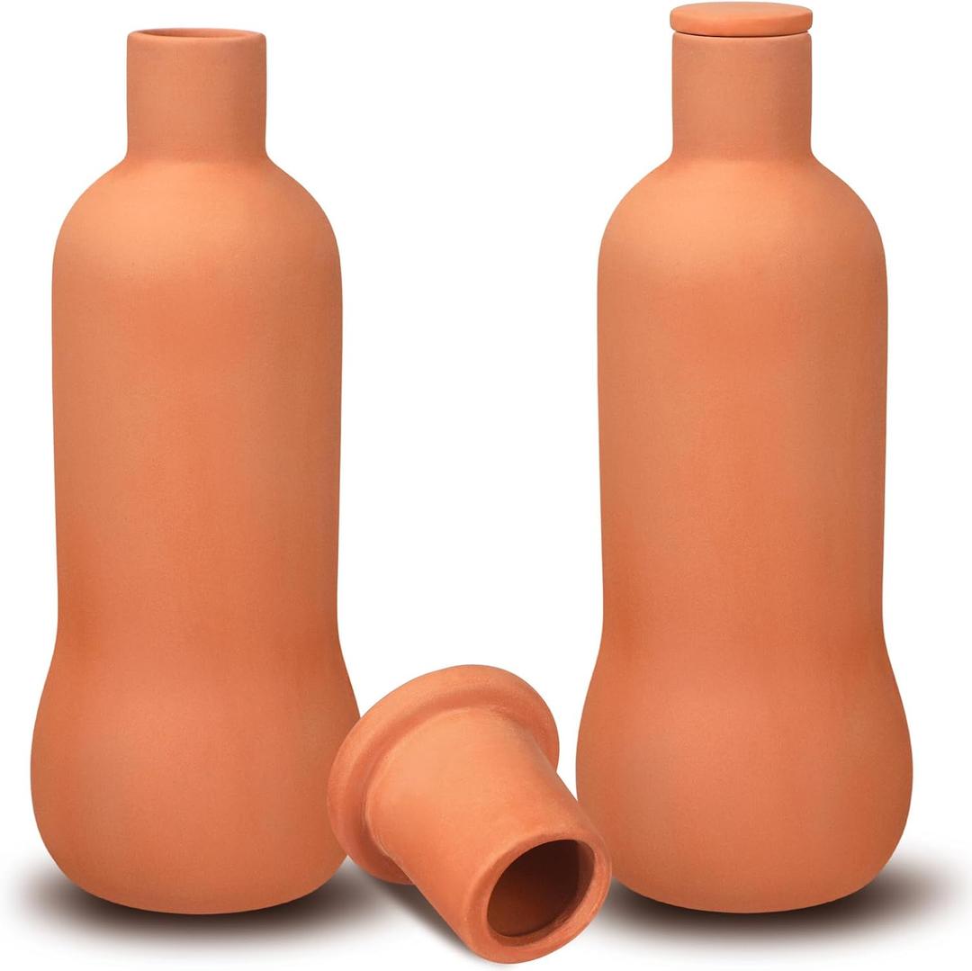 2 Pcs Olla Terracotta Watering Pot with Lid Large 34 Oz/1l Terra Cotta Self Watering Pots for Indoor Outdoor Plants Self Irrigate Spikes Ceramic Plant Waterer Set(Lovely,34 oz)