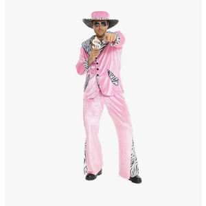Morph Pink Pimp Costume For Men, 70s Suit, Halloween Outfit, Retro Costume Standard