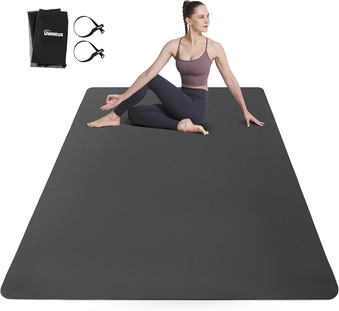 Large Yoga Mat for Men and Women 1/4 & 2/5 Inch Extra Thick TPE Fitness Mat for Home Gym Workout, Non-Slip, Eco Friendly Exercise Mat for Yoga, Pilates, Stretching, Meditation (72"x48"x1/4", Black & Glacier Gray)