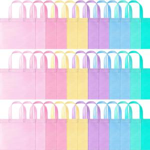 Sunnymove 36 Pcs Pastel Gift Bags Bulk with Handles, Non Woven Reusable Treat Tote Party Favor Small Goodie Rainbow Bags for Birthday Holiday Baby Shower Wedding Party Easter Wrapping Supplies