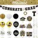 Black and Gold Graduation Party Supplies Kit - Grad Decor Set with Congrats Grad Banner, Class of 2026 Hanging Swirls, Graduation Balloons & Honeycomb Balls - for High School & College Celebrations