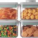 Ankou Airtight Container Set - (380ml 4 Pcs) Stackable One Button Openning Food Containers for Snacks Candy Salt Herbs Spices BPA-Free Tranparent (0.32 QT * 4)