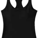 Women's Round Neck Racerback Tank Top Built-in Chest Pads Casual Slim Fit Camisole, Small