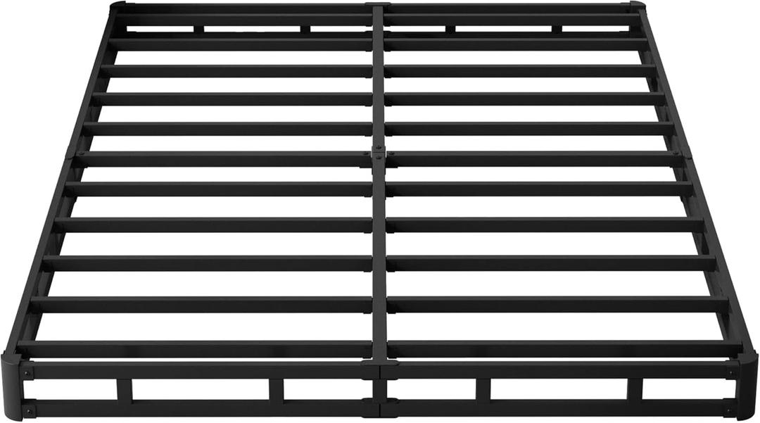 Box Spring Full Size Bed 4 Inch Low Profile, Heavy Duty Metal Box Spring Bed Base with Fabric Cover, Mattress Foundation, Easy Assembly, Noise Free, Black