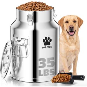 35LBS Large Metal Dog Food Storage Container, Stainless Steel Dog Food Storage Tank, Multifunctional Storage Bin with Lid and Spoon, Food Storage Container for Big Dogs, Keep Fresh, Easy to Clean
