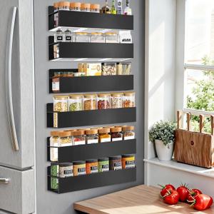 SMRCAD Magnetic Spice Rack for Refrigerator, 6pack Magnetic Shelf for Fridge Space Saving Seasoning Organizer for Kitchen storage Any Metal Surface No Drilling Needed (6pack-Black)