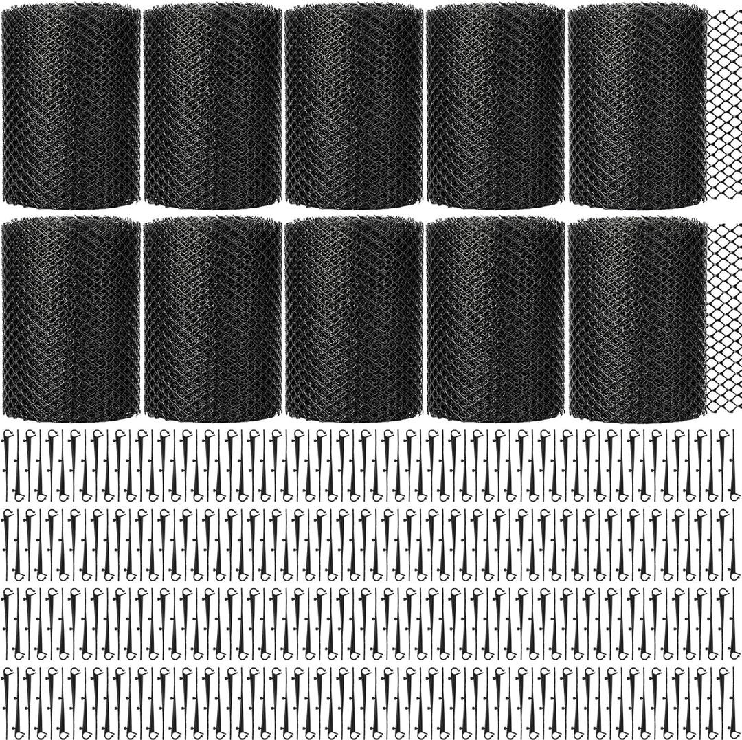 Windyun Gutter Guards Roll Black Plastic Guards Mesh Downspout Pipe Gutter Cover Filter Gutter Protection Netting with Clip Fixed Hooks Preventing from Twigs Debris Leaves Clogged (10 Set,6'' x 20')