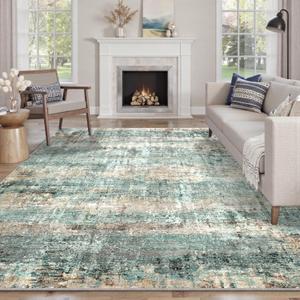 LEPEII 8x10 Area Rugs, Machine Washable Low Pile Rugs for Living Room, Modern Abstract Area Rugs for Bedroom, Large Area Rug with Non-Slip Backing for Dining Room-Green
