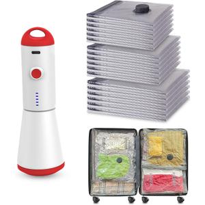 Travel Vacuum Storage Bags with Rechargeable USB Pump, 18 Pack Carry-On Size Compression Packing Bags for Luggage and Suitcase, Space Saver for Clothes and Clothing Travel