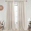 KOUFALL Light Filtering Curtains 86 Inch Long for Living Room, Cortinas para Sala, Thick Linen Sheer Boho Farmhouse Curtain Set of 2 Panels, Cream Beige (Natural)