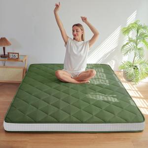 MAXYOYO 6" Extra Thick Futon Mattress Floor Mattress, Full Size Diamond Pattern Japanese Tatami Pad Roll Up Mat for Adults, Guest, Green