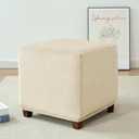 HFCNMY Ottoman Cover Square,Stretch Velvet Square Thick Slipcover Washable Storage Foot Stool with Elastic Bottom Beige Small 20230624XZFXDT-13 (18"D x 18"W x 15"H)