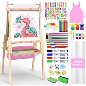 Joyooss Art Easel for Kids Easel for Toddlers,Adjustable Standing Wooden Easels Kids Whiteboard & Chalk Board Kids Dry Erase Board,Art Easel for Kids Easel for Toddlers 2-4 Years