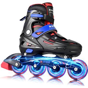2PM SPORTS Inline Skates for Kids Boys Girls Ages 5-8 8-12 3-5 4-8 6-12 with Light Up Wheels, Adjustable Children's Roller Skates Blades for Toddler Beginner Youth Indoor Outdoor (Black) Large, EU 38-42