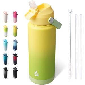 BJPKPK Water Bottle with Straw Lid, 24oz Vacuum Insulated Water Bottles, Metal Stainless Steel Thermo for Sports, Travel, BPA Free Leak Proof Thermo, Cups, Flasks, Tumblers,Fresh Green