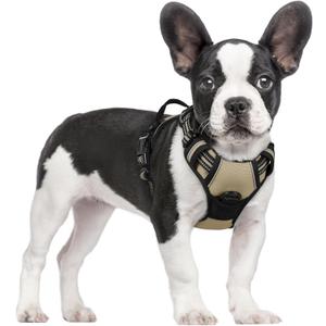 rabbitgoo Dog Harness No Pull with 2 Leash Clips, Adjustable Soft Padded, Reflective Oxford No Choke Pet Vest with Easy Control Handle for Small Dogs, Beige, S