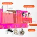 Acrylic Key Holder Wall Mount Mail Organizer for Wall with Shelf Storage Drawer and 5 Hooks, Neon Pink