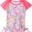 Girls Rash Guard 2 Pieces Bathing Suit UPF50+ Swimsuit with Swimming Skirt Swimwear 6Y (Pink)