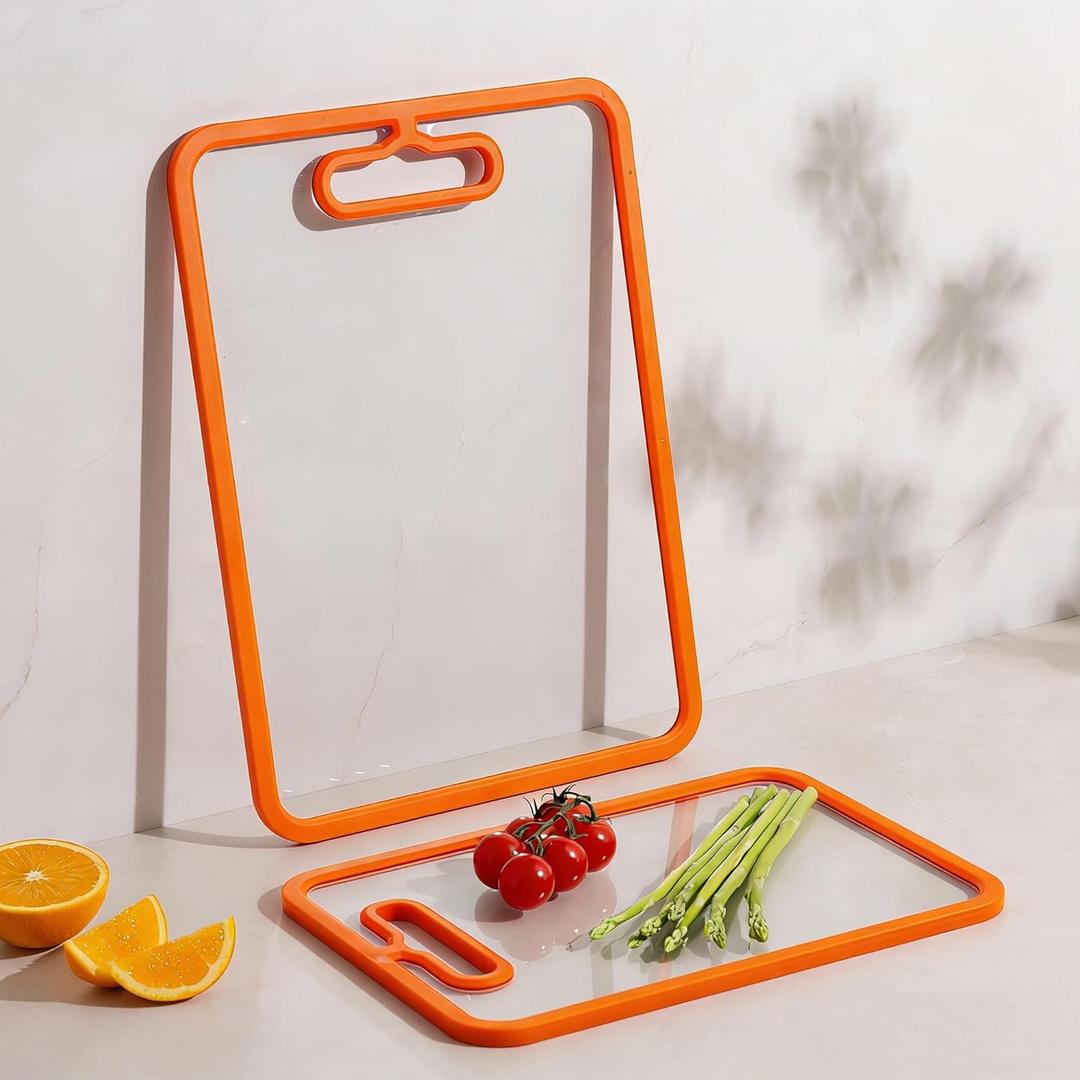 2Pcs Orange Glass Cutting Board for Kitchen, Tempered Glass Chopping Board with Non-Slip Edges, Dishwasher Safe Clear Cutting Board Set, Heat & Shatter Resistant, 15"11" & 13"9"