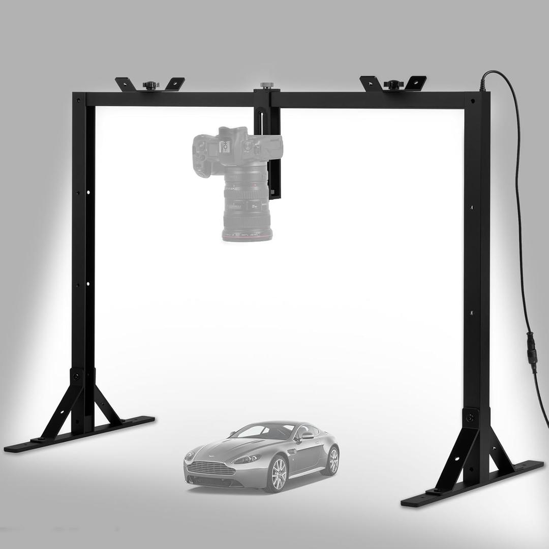Overhead Camera Mount Rig - Desk Camera Mount Stand, Camera Desk Mount with 5600K LED Photography Lighting, Top-Down Shots for DSLR Photo Video DIY Art Studio Painting Vlogging with Phone Grip/Clamps