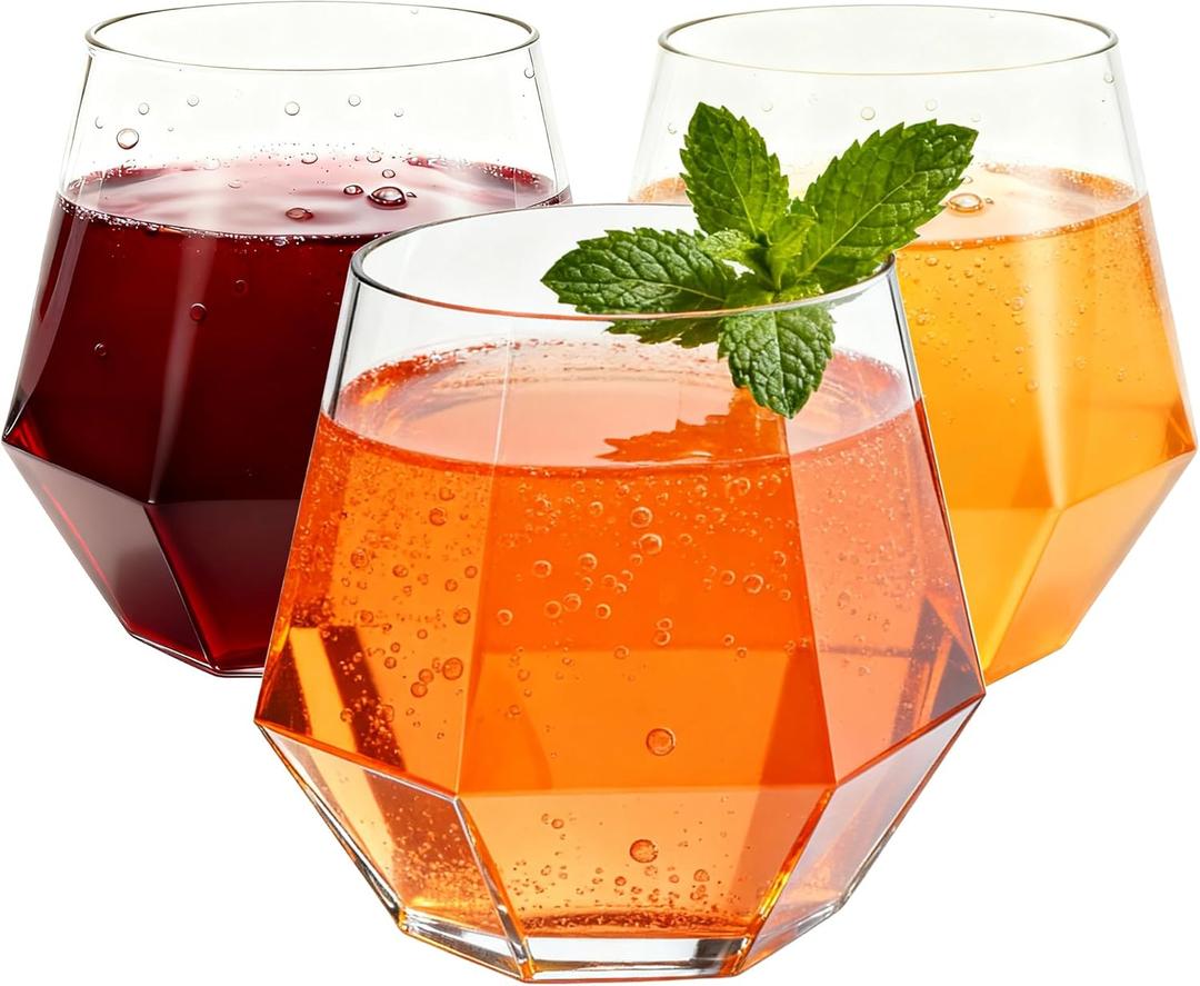 40 Pack 12oz Diamond Plastic Wine Glasses, Disposable Stemless Wine Cups - Shatterproof, Unbreakable & BPA-Free, Recyclable Drinkware for Wedding Reception, Birthday Party, New Year, Holidays & Events (Clear)