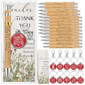 Motipuns 30 Sets Teacher Week Appreciation Gifts Bulk Thank You Teachers Gifts with Bamboo Pens Keychains and Inspirational Cards
