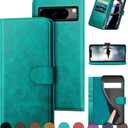 DuckSky for Google Pixel 8 Pro Genuine Leather Wallet case 【RFID Blocking】【4 Credit Card Holder】【Real Leather】 Flip Folio Book Phone case Protective Cover Women Men for Pixel 8Pro case Blue Green