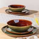 GBHOME Stoneware Dinnerware Sets for 4,12 Piece Rustic Plates and Bowls Set
