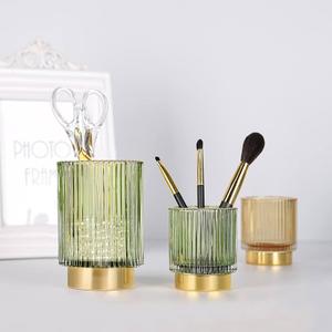 CANITORON Makeup Brush Holder, 2 Pack Glass Makeup Brush Holder Organizer Store Cosmetic Tools, Eyeliner, Storage Organizer for Vanity, Bathroom and Bedroom Countertop Storage (Green S+L)