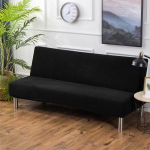 Stretch Futon Cover, Couch Cover for Futon, Armless Sofa Cover, Foldable Sofa Bed Slipcover Without Armrest, Universal Thick Sofa Slipcovers Furniture Protector for Kid, Pet(Small Checks Black, Large)