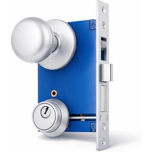 Tandefio 1 Set Double Cylinder Mortise Lock Iron Gate Ornamental Latch Set with 2-1/2" Backset 1" X 7-1/8" Faceplate Polish Brass(Left Hand Reverse,Silver)