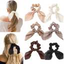 6 PCS Small Silk Scrunchies, Hair Ties with Knotted Bows, Satin Hair Ribbons Elastic Hair Ties for Women Girls, Valentine's Day Gifts (Brown)