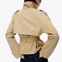 Maohao Women's Cropped Trench Coat Double Breasted Short Jacket High Collar Fall Winter Coats Trendy Outfit with Belt(Khaki, S)