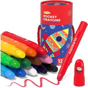 JUPITEARTH 12 Colors Twist Crayons for Toddlers 1-3, Non-Toxic Washable Crayons for Ages 4-8 with Storage Bucket, Ultra-Silky and Easy to Hold Art Supplies,Ideal Christmas Gift for Boys and Girls