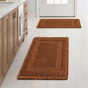 MIULEE Set of 2 Waffle Bathroom Rugs, Terracotta Boho Bath Rug Super Absorbent, Non Slip Washable Ultra Soft Rubber Backed Shower Bath Mats for Floor, Tub, Shower, Looped Design, Caramel, 17x24 Inch