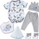 BABESIDE 6 Pcs Reborn Baby Doll Clothes for 17-22 Inch Babydolls, Dinosaurs Pattern Lifelike Reborn Baby Doll Accessories with Hat Bib and Socks for Realistic Baby Dolls Boy & Girl