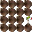 15 Pcs Velvet Christmas Balls, 3.15" Large Velvet Christmas Ornaments Balls, Plastic Shatterproof Flocked Ornaments for Xmas Tree Holiday Party Decorations (B - Brown)