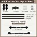 Modern Black Curtain Rods 2 pack for Windows 28 to 48 Inches Adjustable Length Heavy Duty 1" Diameter Short Window Curtain Rod with Round Decorative Finials for Bedroom Living Room Kitchen Farmhouse