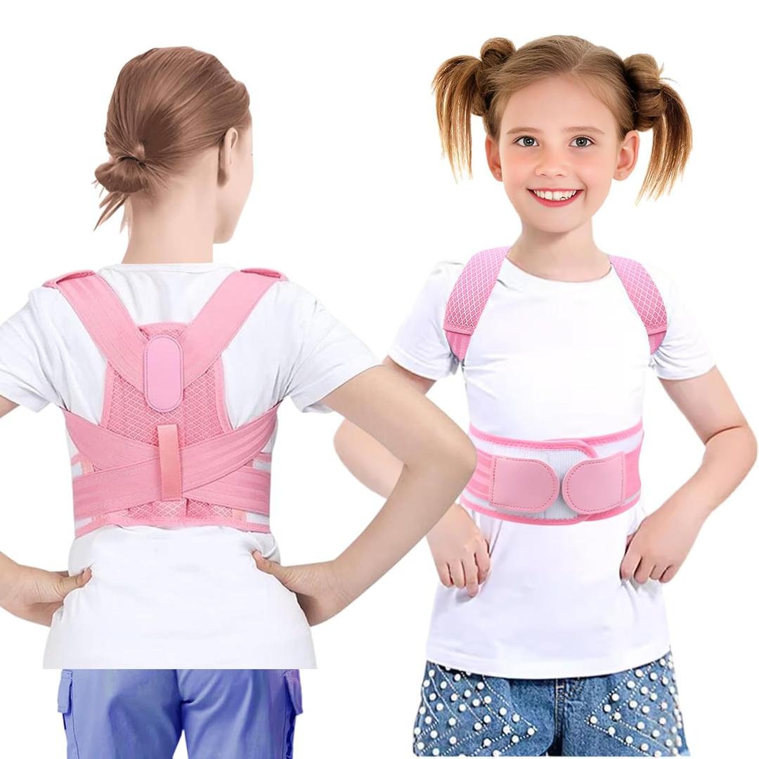 Posture Corrector for Kids, Adjustable Children Posture Corrector for Boys/Girls, Breathable Back Support Belt with Spine Lumbar Shoulder Braces for Hunchback, Spine Corrector(Pink, Medium)